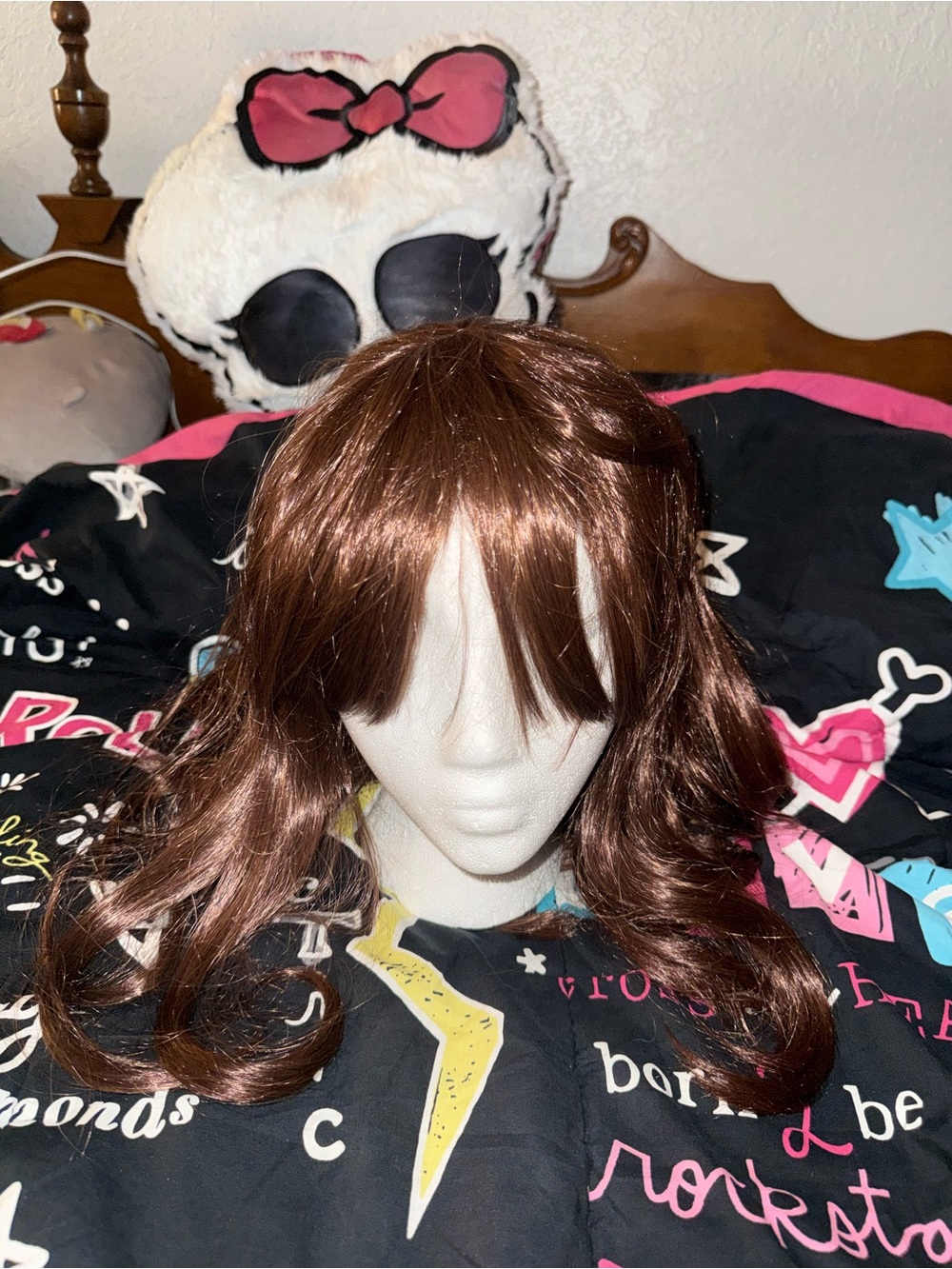 Women's Brown Wavy Synthetic Wig with Bangs